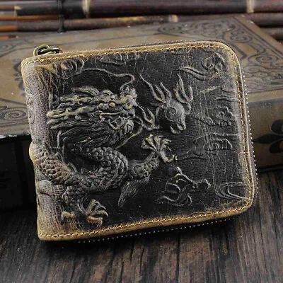 Men's Wallet Fly Dragon Clutch Zipper Card Cash Wallet (Genuine Cowhide Leather) • $19