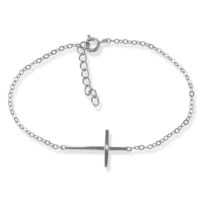 Sterling Silver Sideways Cross Single CZ Bracelet 7  • $23.03