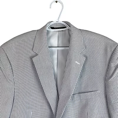 Jos A Bank Seersucker Blazer Jacket Sport Coat Mens 44S Blue 2 Button Cotton • $59