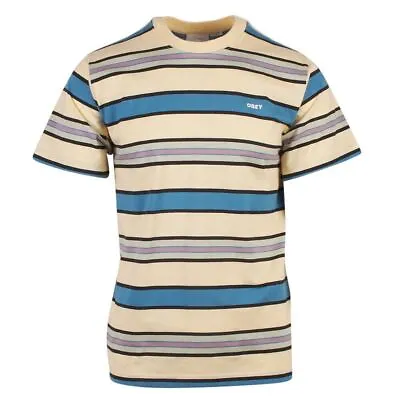 OBEY Men's Yellow Blue Black Green Purple Striped S/S T-Shirt • $10.35