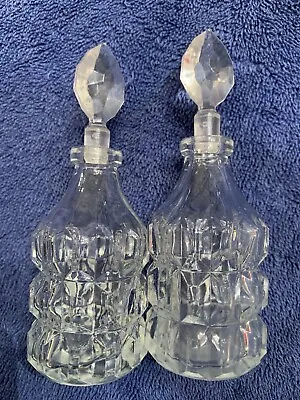 $25 • Buy Vtg Pair Of Crystal Glass Perfume Bottles W Ground Prism Stoppers And Tear Drops