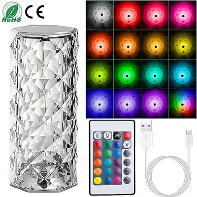 £12.65 • Buy RGB LED Crystal Table Lamp Diamond Rose Bar Night Light Touch Atmosphere Bedside