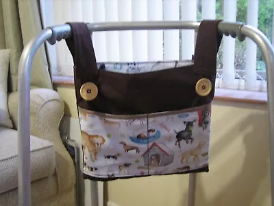 Walking/zimmer Frame Bag With 4 Pockets -brown/dogs • £11.50