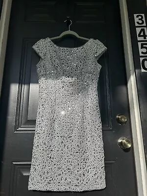 Adrianna Papell Sequin Beaded Sheath Cocktail Silver Dress Size 6 • $69.95