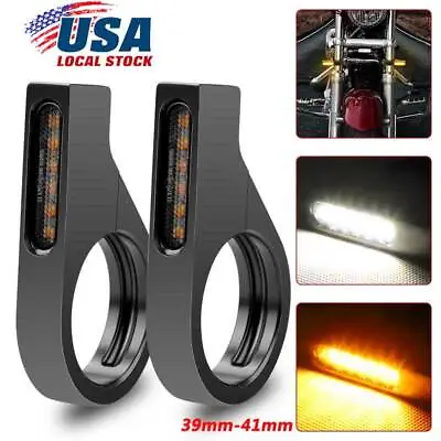 2x LED Motorcycle Turn Signal Blinkers Light 12V For 39-41mm Fork Mount Clamp • $22.89