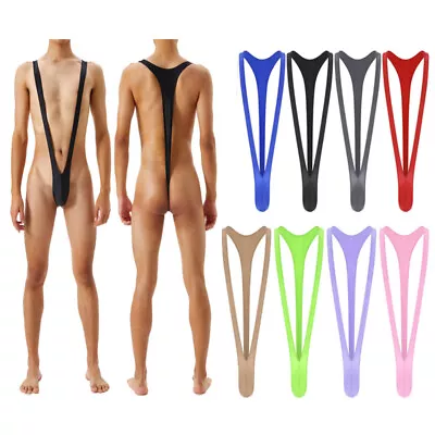 Mens Glossy Sexy Mankini Swimwear One-piece Jockstrap Thongs Singlet Underwear • £12.47