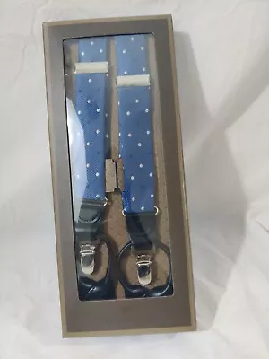 Trafalgar Blue Polka Dot Metal & Leather Tips Suspenders Braces • $10.13