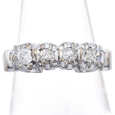 Antique 12K White Gold Diamond Band Ring Size 4 • $295