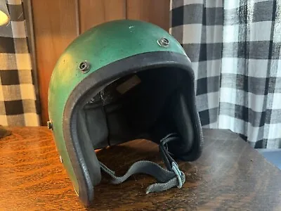 Vintage 1968 Green Motorcycle Helmet Size Unknown VTG • $21