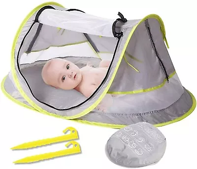 Baby Beach Tent Portable Baby Travel UPF 50+ UV SUN SHELTER GREY Net BoxDD • £29.94