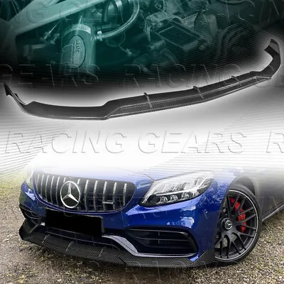 Carbon Look Front Bumper Lip Body Spoiler Fit 15-21 Mercedes-benz C63 Amg W205 • $109.95