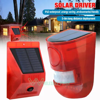 Solar Motion Sensor Alarm Outdoor - 129db Sound Security Siren Light Waterproof  • $19.99