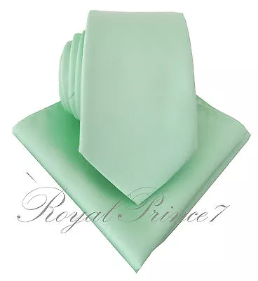 Men's Pastel Mint Green Necktie And Pocket Square Hankie Set Formal Wedding 100V • $11.85