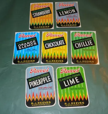 7 Vintage R J Reeves Warrnambool Flavour Soft Drink Bottle Labels Milk Bar • $10