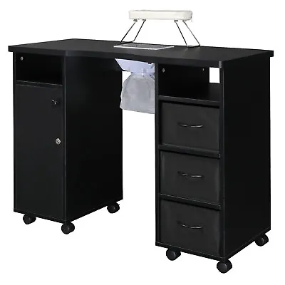 Pro Manicure Table Nail Desk Beauty Salon Dust Collector Drawers+Wheel+Wrist Pad • $193.99