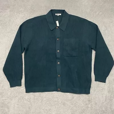 Madwell Sweater Mens L Green Button Collared Shirt Ribbed Grandpa Dad Cardigan • $40