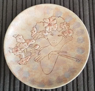 Vintage Hand Painted Pale Pink And Blue Plate With Raised Blossoms And Lady • £7.99