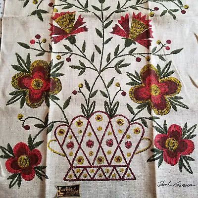 Vintage Gieroch Kay Dee Hand Print Towel Kitchen Linen Folk Art Flower Basket • $14