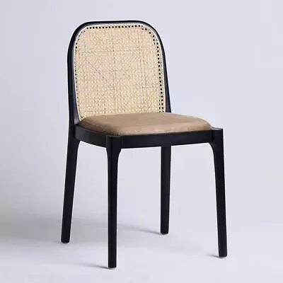 Thomas Dining Chair Grey Fabric Seat With Cane Backrest With Black Wood Frame • £189