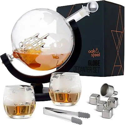Ship In Globe Whiskey Decanter Set Christmas Xmas Gift Glassware Tumbler Set • £39.99