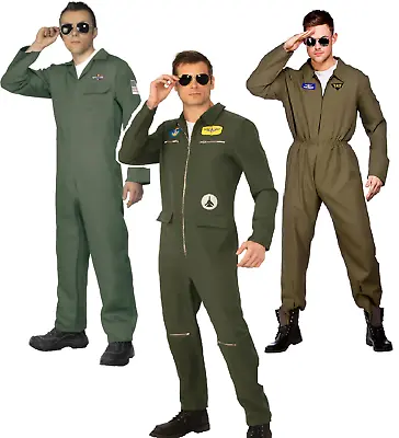Top Shot Pilot Costume 1980s Flight Navy Mens Aviator Army Fancy Dress • £20.99