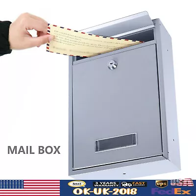 Metal Waterproof Mail Box Wall Mount Newspaper Letterbox Door Lockable W/2 Keys  • $31.35