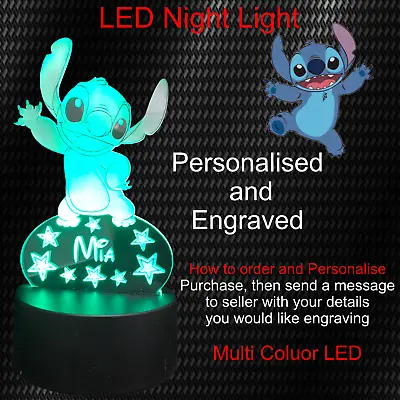 £18.99 • Buy Personalised Disney Stitch Night Light Plaque Engraved With L.E.D Base