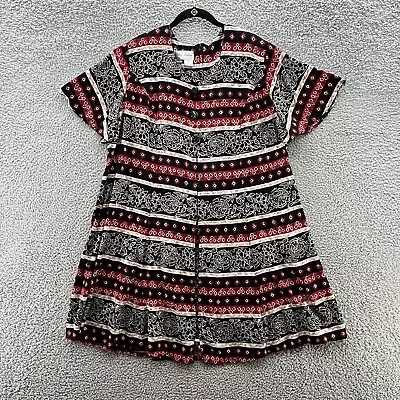 VTG Betsy Lauren Dress Womens 24 Black Red Print Relaxed Casual Swing Shift • $31.90