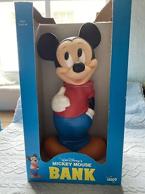 Vintage Mickey Mouse Plastic Piggy Bank Coin Slot Disney ILLCO New With Stopper • $18