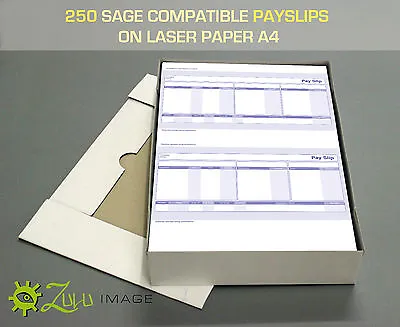 250 SAGE COMPATIBLE PAYSLIPS ON LASER PAPER A4 210 X 297mm 2 UP • £13.49