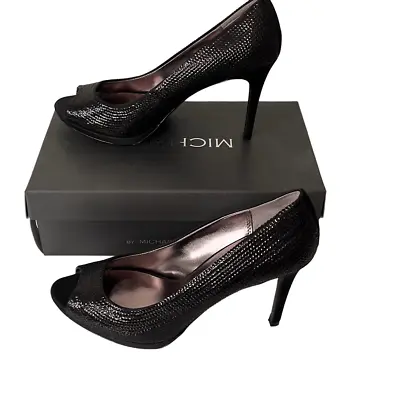 MICHAEL SHANNON Black Sequins Heels 10 Open Toe Shoes • $29.25