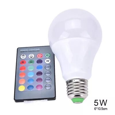 A60 5W E27 LED High Power LED Bulb 16 Colors 24 Key Remote Control Night Light • $8.39