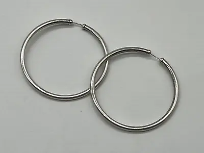 7.4g 2  Sterling Silver Disco Hoop Earrings Vintage 1990s 925 Jewelry Earring • $18