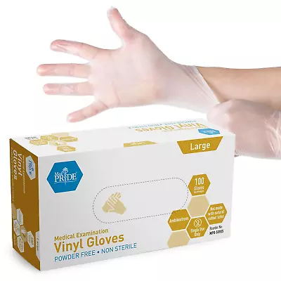 MED PRIDE Medical Vinyl Examination Gloves (Large 100-Count) Latex & Rubber Free • $12.99