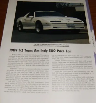 ★★1989 Pontiac Turbo Trans Am Pace Car Spec Info Photo 89 Firebird Ta T/a★★ • $5.99