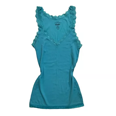 Y2K Old Navy Teal V-neck Lace Trim Cami Tank Top Elena Gilbert Bella Swan Vibe • £15.43