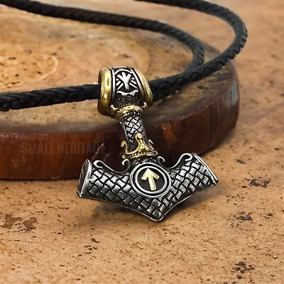 Norse Mjolnir Viking Necklace Stainless Steel Hammer Pendant Tiwaz Rune Valknut • $23.37