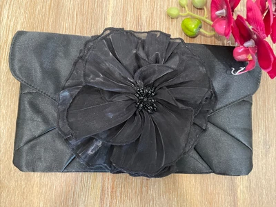 $6 • Buy FOREVER NEW Beautiful Black Flower Beaded Evening Clutch Bag Purse