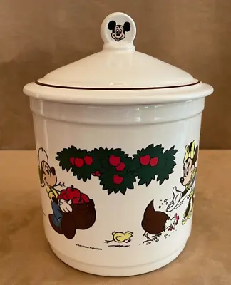 Disney Mickey & Minnie Mouse Cookie Jar Canister Farmer Apple Trees Chickens WDP • $84.50