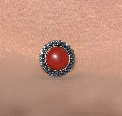 Montana Silversmiths Ring- Round Turquoise & Red Jasper • $12