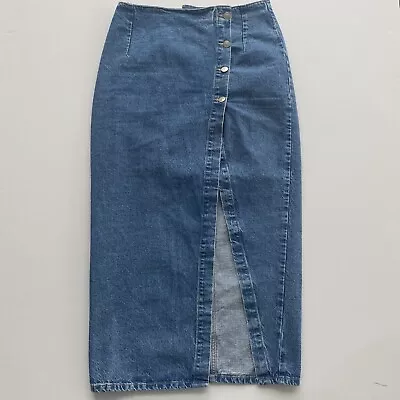 Zara Size M Long Denim Wrap Jean Skirt High Slit Flat Front Button Close • $37.37