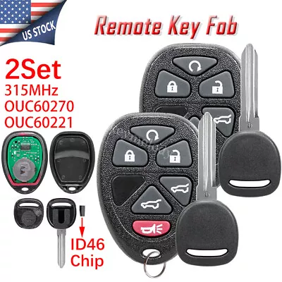 2 6B Remote Fob + Ignition Key For Chevrolet Tahoe Suburban 2007 - 2014 OUC60270 • $14.89