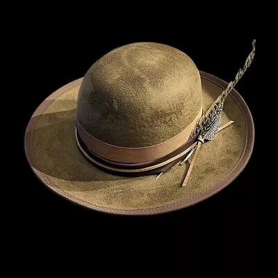 Vintage Retro British Style Distressed Faded Wide Brim Derby Feather Top Hat • $60