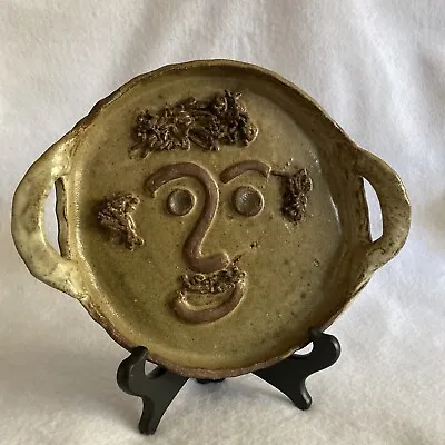 Vintage 1975 Stoneware Man With Hair Mustache Face Handled Plate • $30