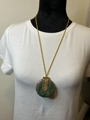 £20.77 • Buy Vintage Max Factor Khara Creme Perfume Necklace Faux Jade Pendant Stash Locket