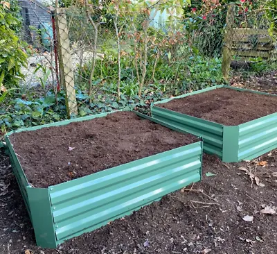 Set Of 2 Green Metal Raised Bed Vegetable Flower Garden Planter 100 X 100 X 30cm • £69.99