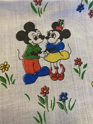 VINTAGE Cotton Mickey &  Minnie Mouse Disney Flowers 12 X 12  Baby Panel 70s • £4.87