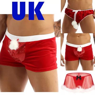 UK Men's Red Santa Christmas Sequin Trunk Pants Underwear Fancy Dress Costume • £9.74