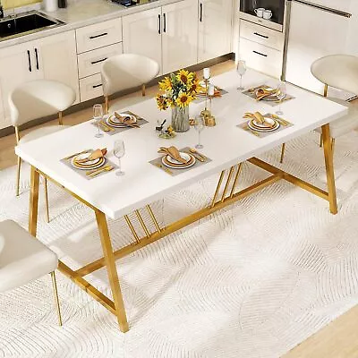 Dining Table For 8 People 70.9'' Rectangular Wood Kitchen Table With Metal Frame • $134.59