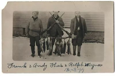 Three Men Man Rabbit Hunter Hunting Gun Rifle Snow Scene Postcard RPPC • $7.50